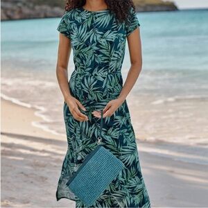 NWT J Jill Cap Sleeve Maxi Dress TROPICAL SIDE SLITS MP vacation cruise floral